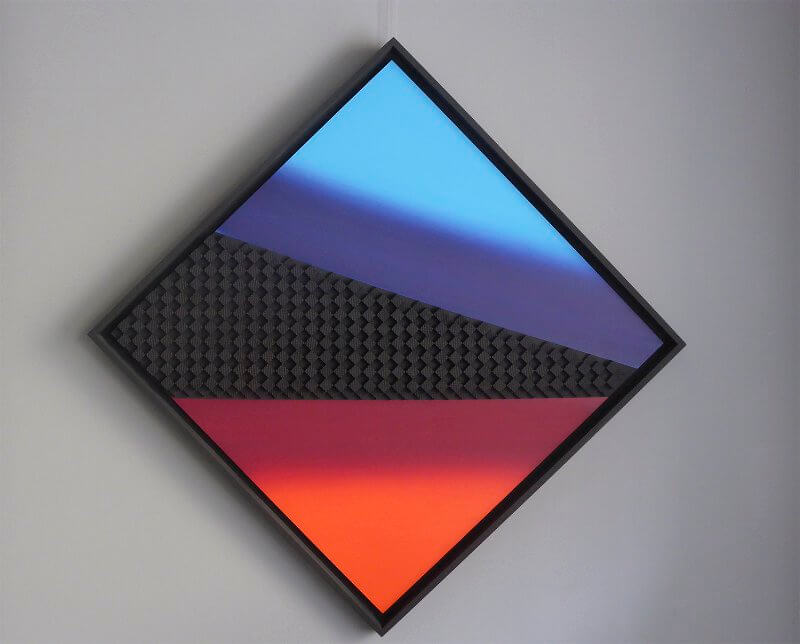 „Schwarz-Orangerot-Blau“, FRF SZ 1 123cm x 123cm, © Mara Ruehl