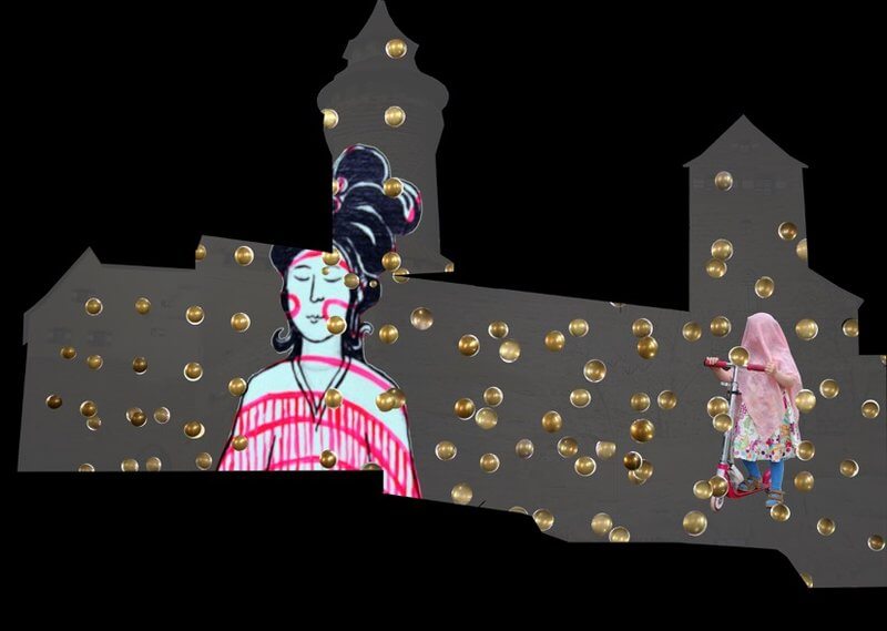 Barbara Engelhard: Burgprojektion Blaue Nacht 2017. Entwurfskizze