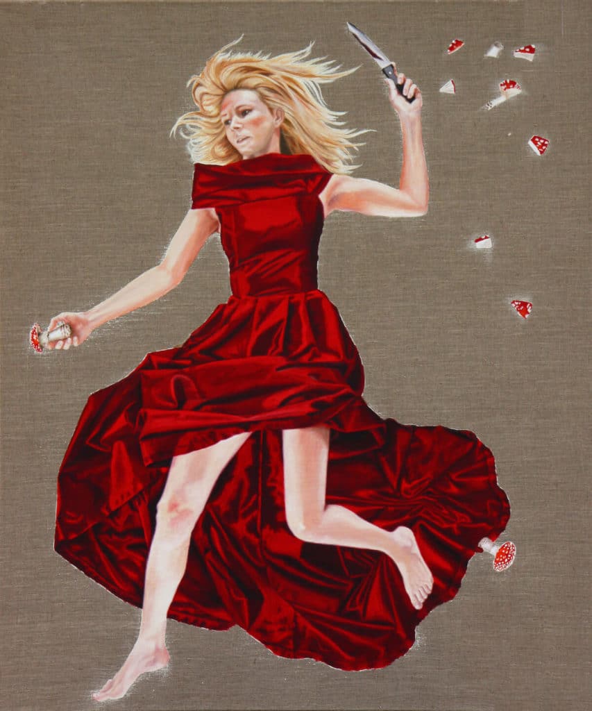Petra Krischke: Blondes Gift, Satin / Öl auf Leinen, 120x100cm, 2010