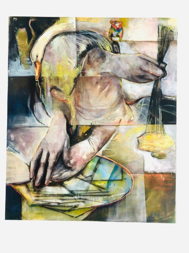 Lisa Wölfel: Zwischenzeit, 2020, Mischtechnik auf Leinwand, 150x125 cm