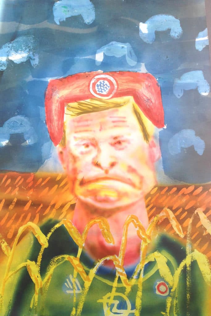 Michael Eppler, Oliver Kahn im Roggenfeld II, 2020, 30x20 cm, Tusche auf Papier