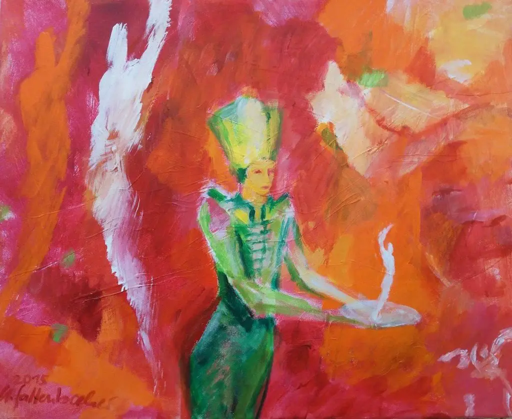 Uschi Faltenbacher: Auf dem Silbertablett, 2015, Acryl auf Leinwand, 40 x 50 cm