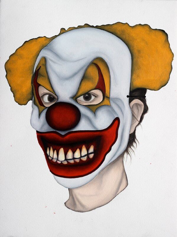 Marion Auburtin Clown Malefique (aus der Serie La Nuit des Masques), 2014 Öl auf Papier, 40 x 50 cm, Courtesy the artist