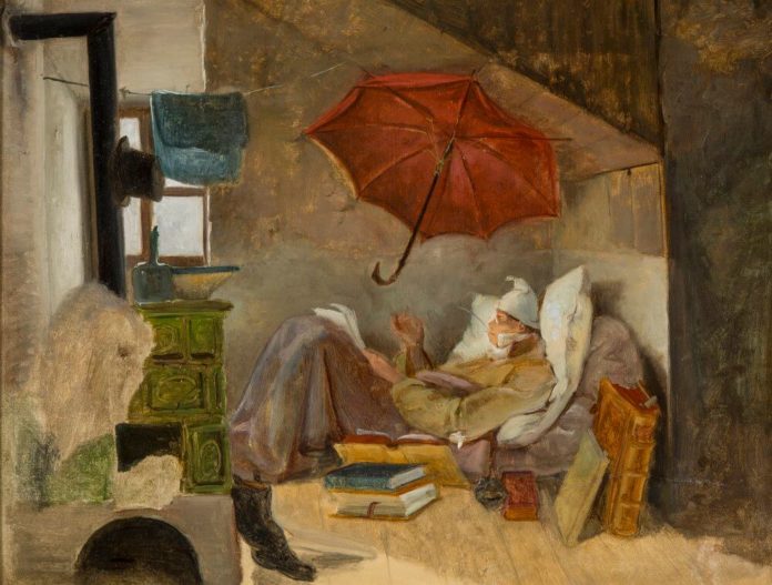 Carl Spitzweg: Studie zu Der arme Poet, 1837, Öl auf Karton, 32 x 42,6 cm, Grohmann Museum Collection at Milwaukee School of Engineering, Milwaukee, WI (USA), Foto: Larry Sanders, Milwaukee, WI (USA)