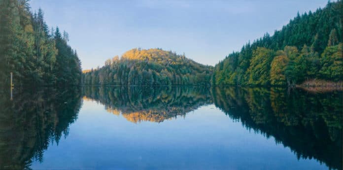 Richard Wientzek, Talsperre 2019, Öl auf Leinwand