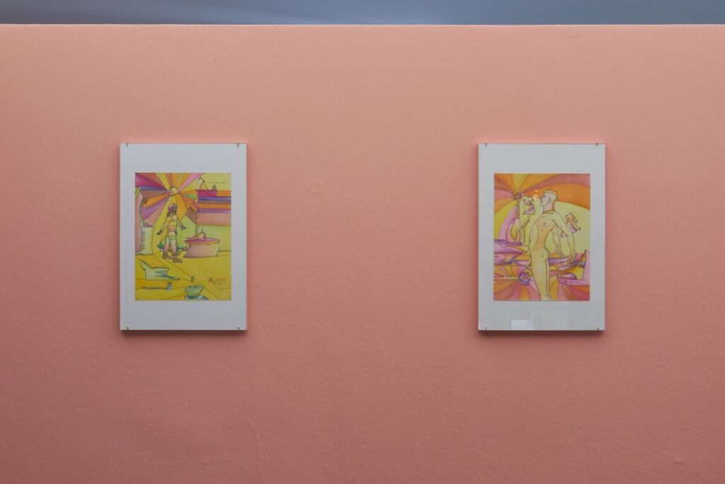 Albert Leo Peil, Sir O… – Astro N°89500 M V., 1991, Farbstift und Tusche auf Papier, Leihgabe Delmes & Zander, Cologne; Jean Claude, 1991, Farbstift und Tusche auf Papier; Foto: Annette Kradisch