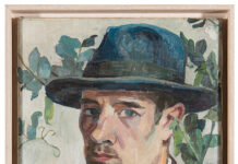 Fritz Griebel – Landschaften in Franken, Frankreich, Italien und mehr Fritz Griebel, Selbstbildnis mit Duftwicke, Anfang 1930er Jahre, Öl auf Leinwand, 46 x 40 cm, Leihgabe Fam. Griebe, Foto: Alexander Racz