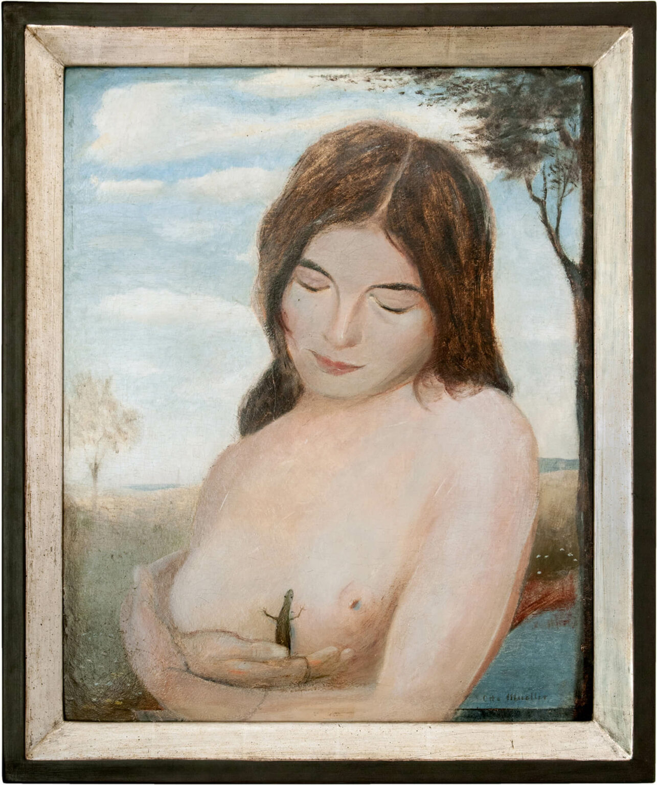 Otto Mueller, Junge Frau mit Eidechse, 1901, Öl auf Malkarton, 63,2 x 53 cm (gerahmt), unten rechts signiert, rückseitig betitelt und signiert