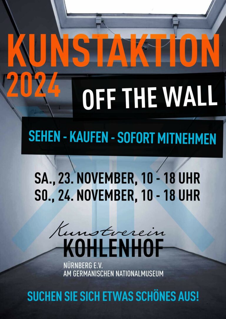 Kunstaktion 2024 OFF THE WALL sehen – kaufen – sofort mitnehmen Sa., 23. November 2024, 10.00 bis 18.00 Uhr So., 24. November 2024, 10.00 bis 18.00 Uhr