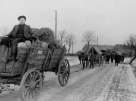 Fotoserie Flucht aus Schlesien 1945: Die historisch bedeutsamen Fotografien von Hanns Tschira sind seltene Zeugnisse der Flucht. Sie entstanden im Januar 1945 und dokumentieren einen Flüchtlingstrek in Schlesien. Die Fotografien werden im Museum Grimma bei Leipzig aufbewahrt.“ Foto: Hans Tschira, Museum Grimma