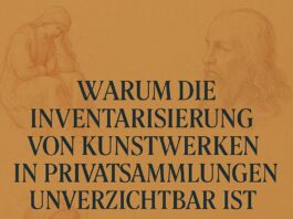 Titelbild des Artikels: Warum die Inventarisierung von Kunstwerken in Privatsammlungen unverzichtbar ist – von Dr. Alexander Rácz. Klassischer Hintergrund mit Kunstzeichnung.