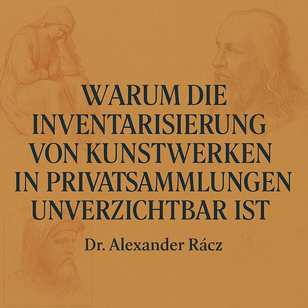 Warum die Inventarisierung von Kunstwerken in Privatsammlungen unverzichtbar ist – Titelbild Titelbild des Artikels: Warum die Inventarisierung von Kunstwerken in Privatsammlungen unverzichtbar ist – von Dr. Alexander Rácz. Klassischer Hintergrund mit Kunstzeichnung.