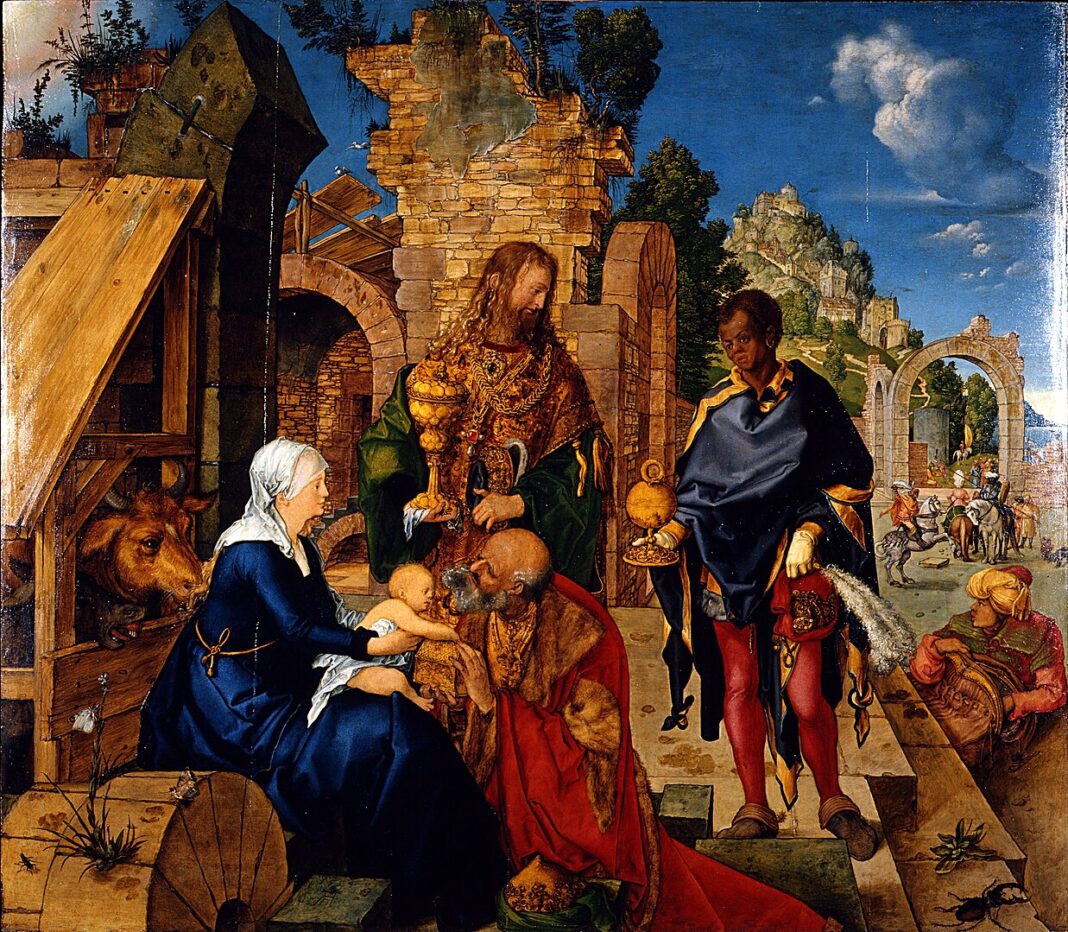 Albrecht Dürer: Anbetung der Könige, 1504, Öl auf Holz, 99 x 113,5 cm, Uffizien, Florenz