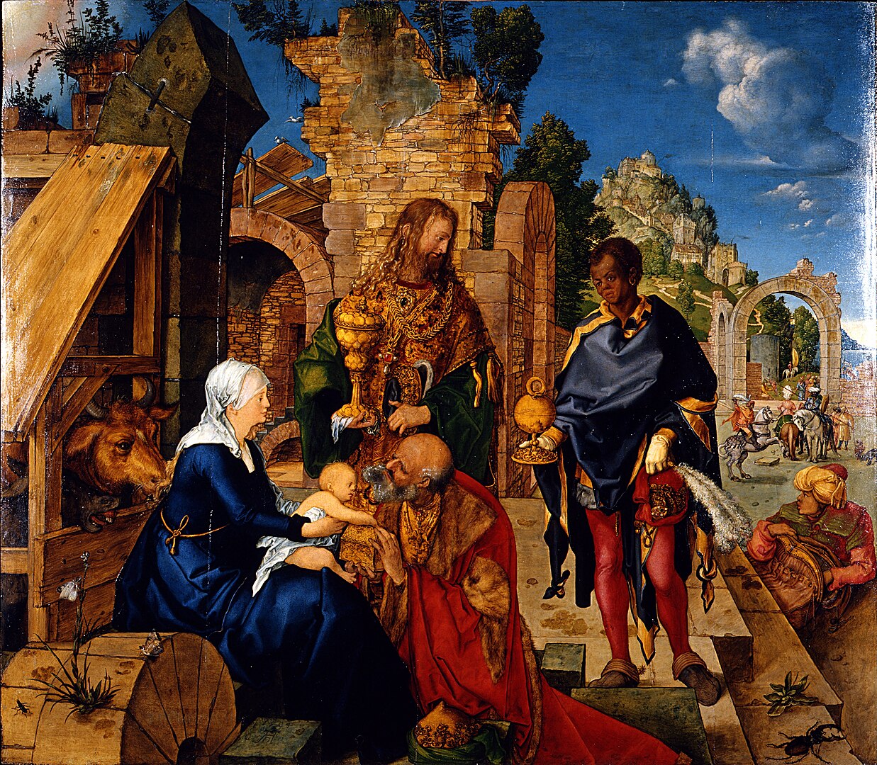 Albrecht Dürer: Anbetung der Könige, 1504, Öl auf Holz, 99 x 113,5 cm, Uffizien, Florenz