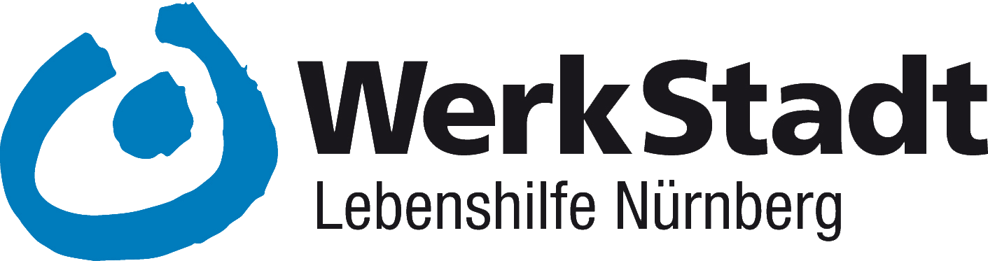 Logo der WerkStadt Lebenshilfe Nürnberg mit blauem Lebenshilfe-Zeichen und schwarzer Schrift